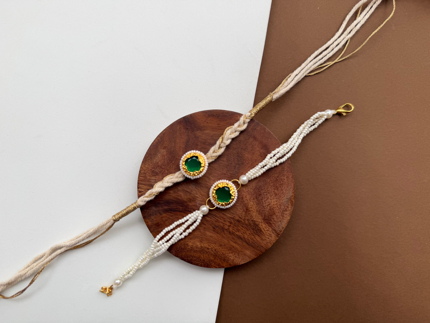 Green Circle Kundan Couple Rakhi