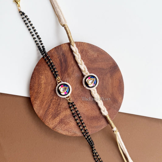 Lotus Blue Kundan Couple Rakhi