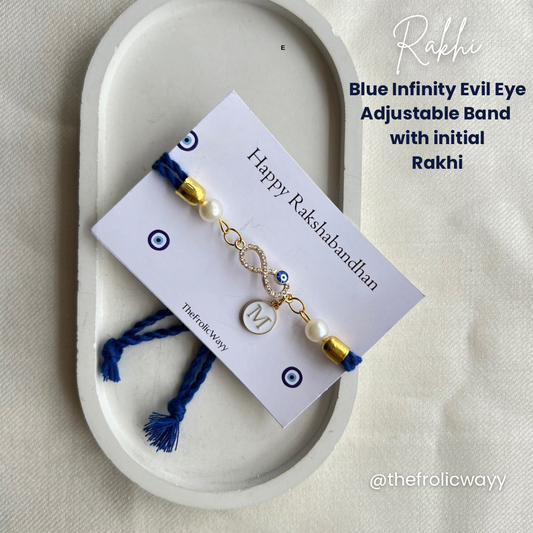 Blue Infinity Adjustable Band With Initial Rakhi