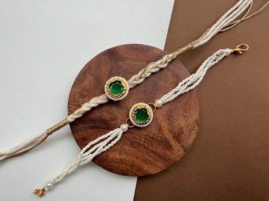 Green Circle Kundan Couple Rakhi