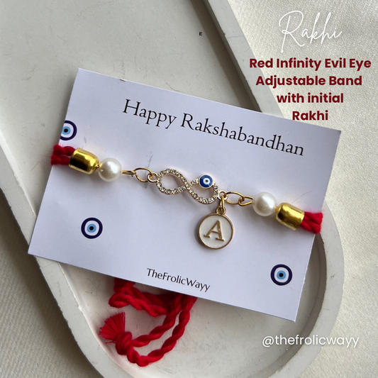 Red Infinity Adjustable Band With Initial Rakhi