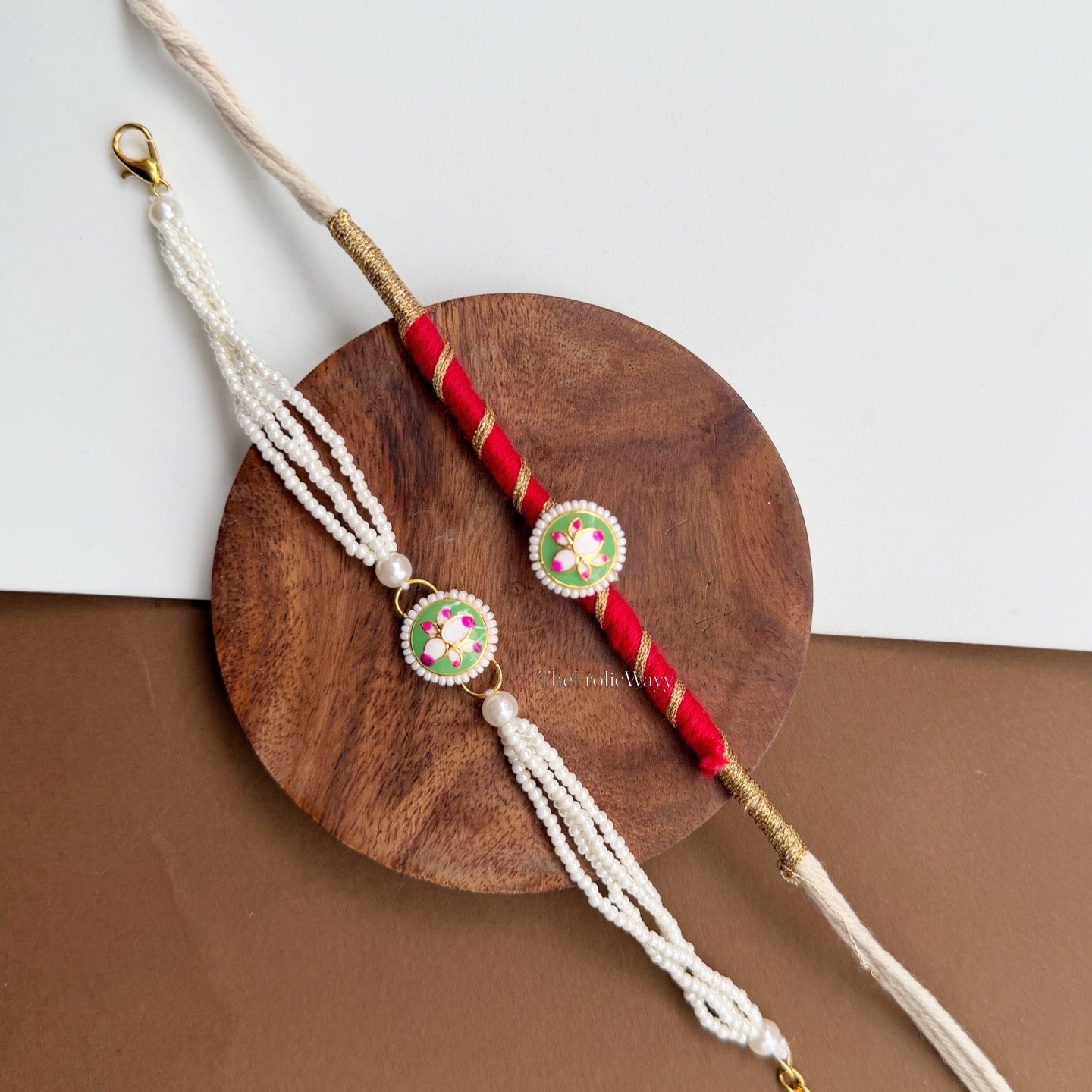 Lotus Green Kundan Couple Rakhi