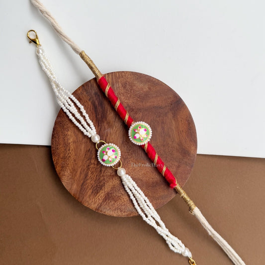 Lotus Green Kundan Couple Rakhi